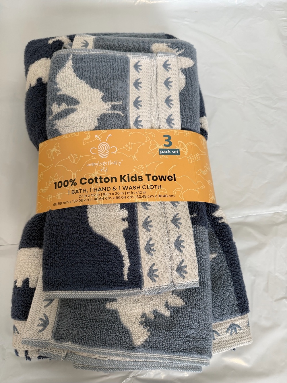 Unapologetically Kid Blue & Cream Dinosaur Kids Towel Set
